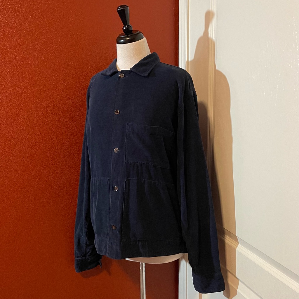 Universal Works Men’s The Uniform Corduroy Blue Military Style Cotton Shirt